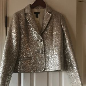 J Crew Collection Silver Metallic Brocade Jacket Size 6 NWT